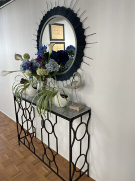 Metal console table in foyer